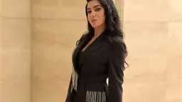 بليزر أسود وتنورة قصيرة.. ميريهان...